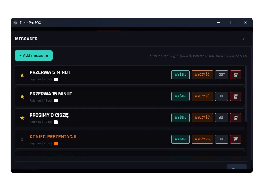 Gestor de mensajes en pantalla de TimerProBOX