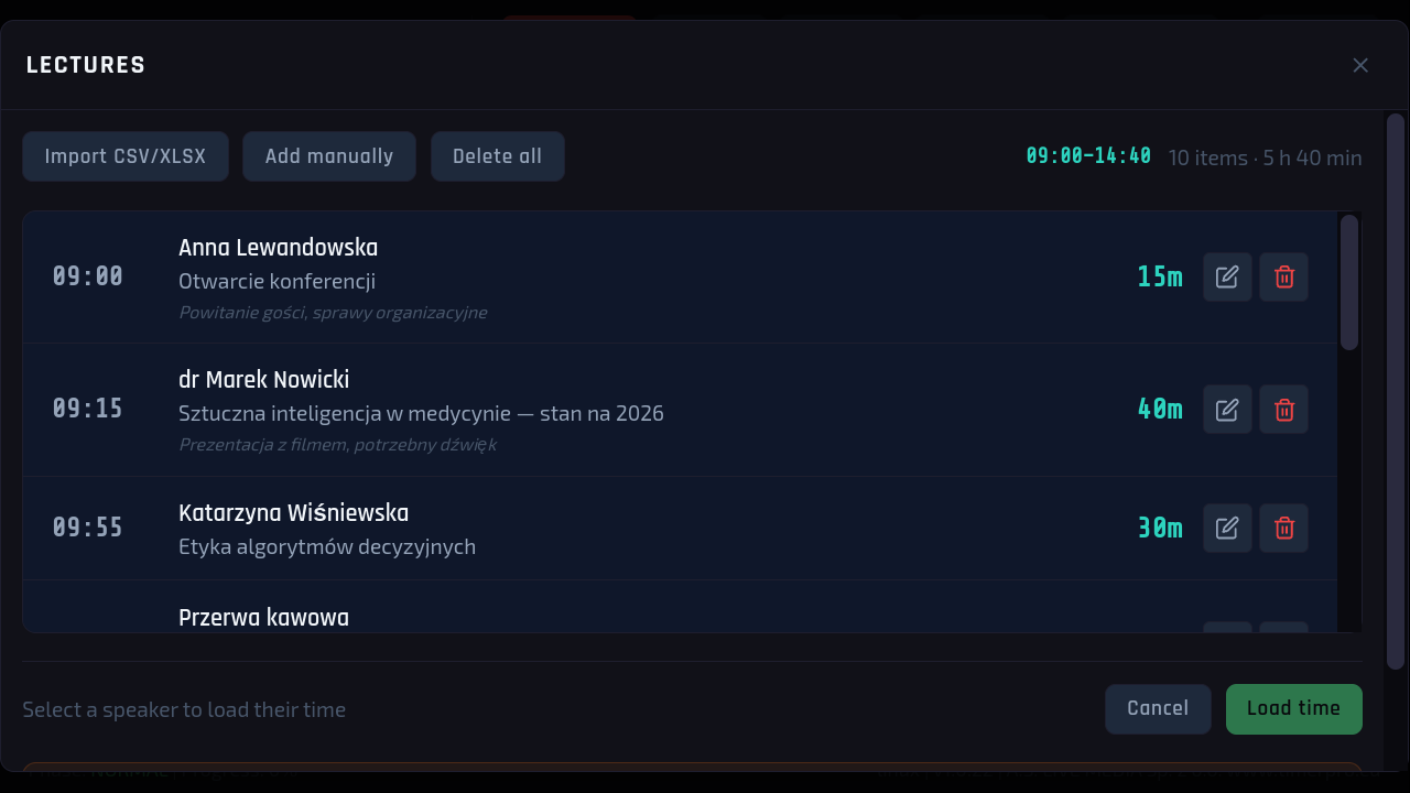 Okno programu wydarzenia