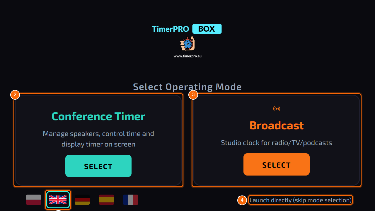 Mode selection screen