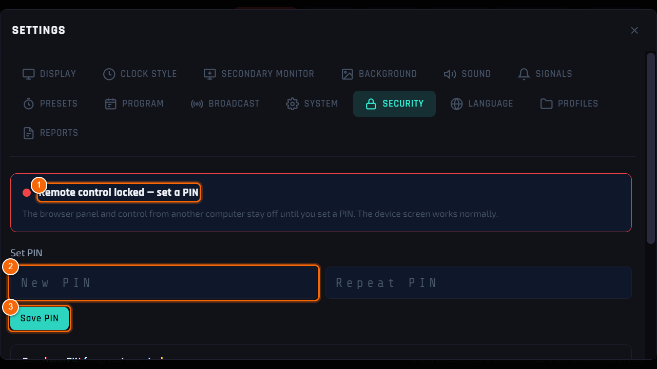 Setting the PIN