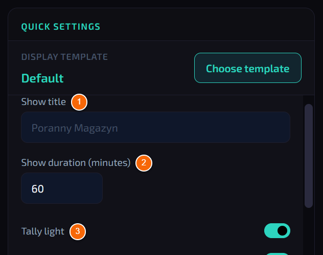 Quick settings