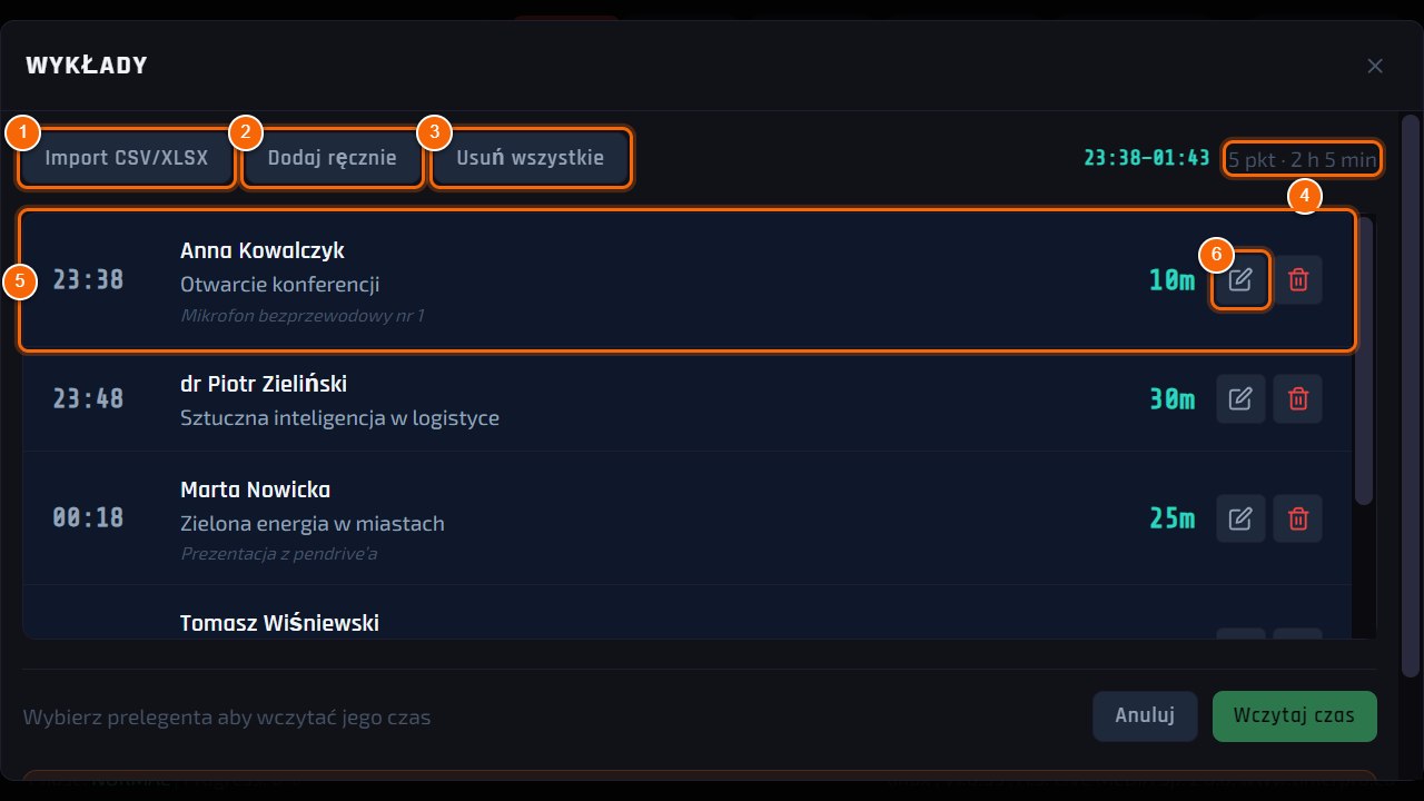 Lista wystąpień