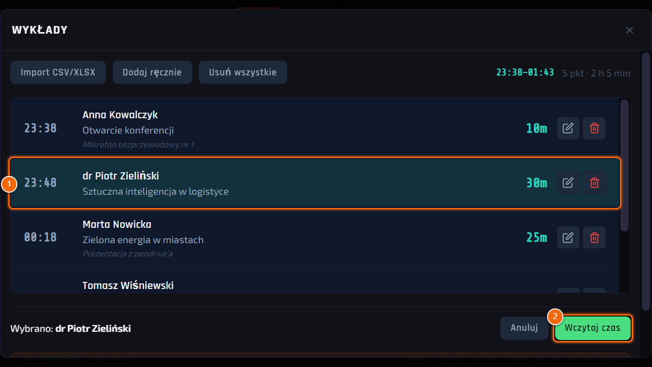 Wczytanie czasu prelegenta